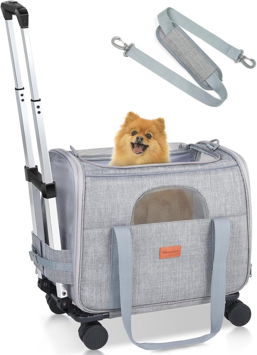 Transporttas voor katten en honden met wieltjes - opvouwbare kattentransportbox voor huisdieren tot 7 kg