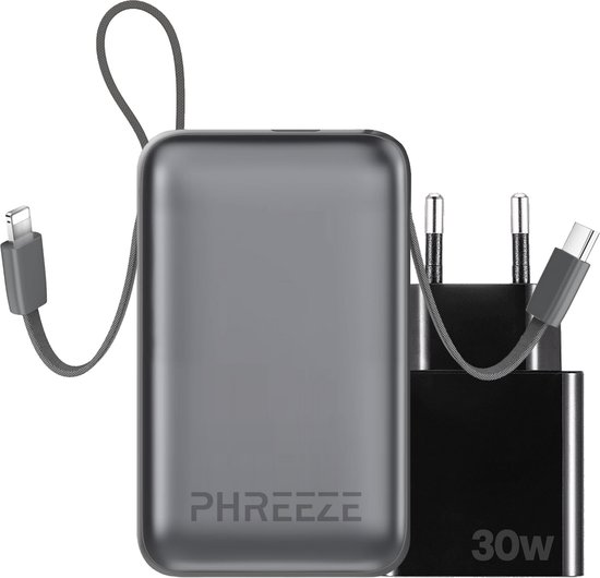 Phreeze Powerbank Mini PB04 20.000 mAh Grijs met Snellader
