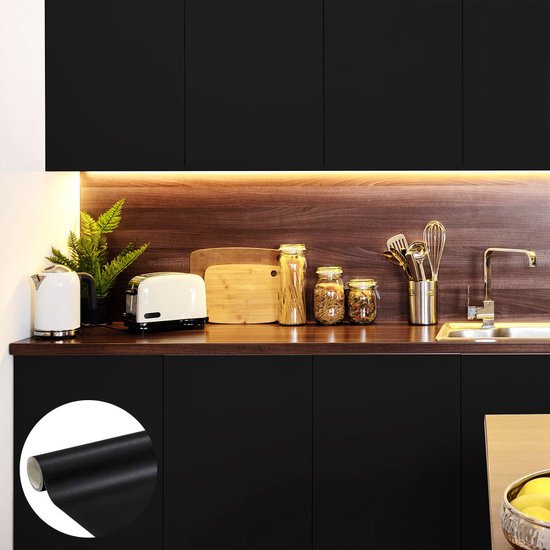 Rouleau adhésif Imperméable Vinyle au Mètre - Sticker Lavable Cuisine Meuble Armoire Porte - 60cmx5m - Noir