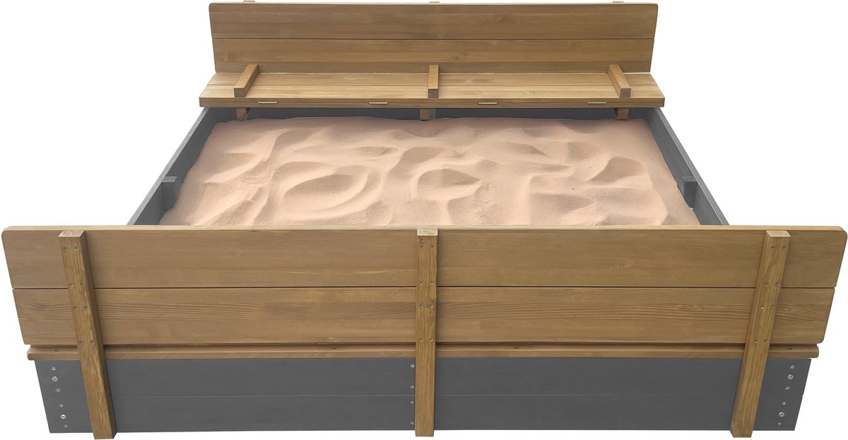 AXI Ella XXL Zandbak 150 x 150 x 20 cm in Grijs/bruin - Met Zitbankjes en Deksel – FSC hout – Extra grote zandbak voor kinderen — afbeelding 2