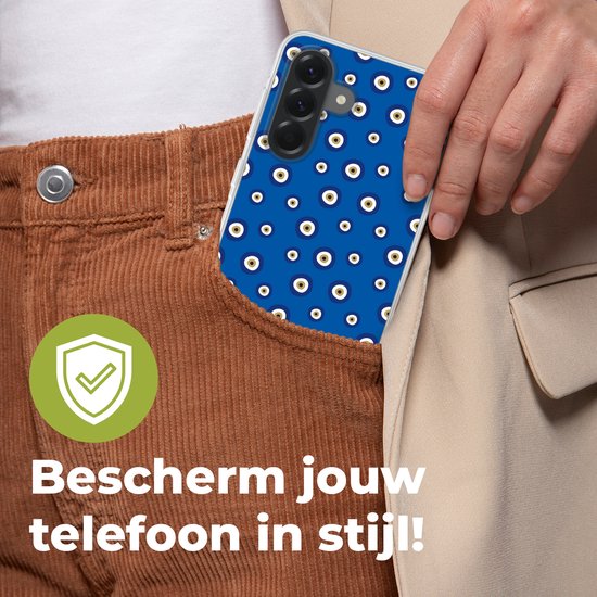 Coque de téléphone compatible avec Samsung Galaxy A56 - Motif œil maléfique grec - Blauw - Coque en Siliconen