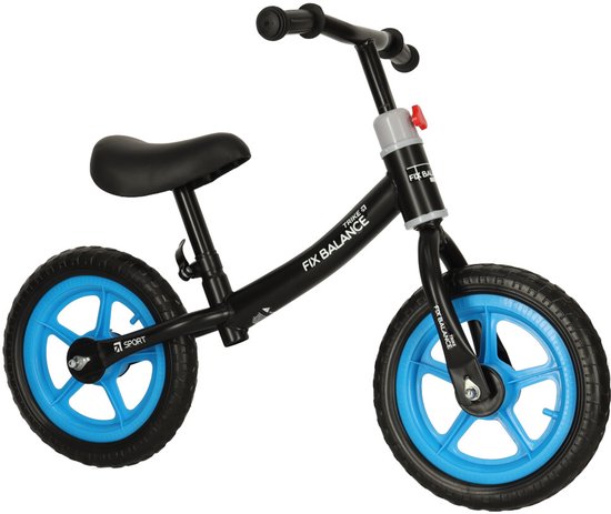 Playos® - Loopfiets - Zwart / Blauw - Verstelbaar Zadel & Stuur - van 80 tot 108 cm - tot 35 kilo - Balansfiets - Leren Fietsen