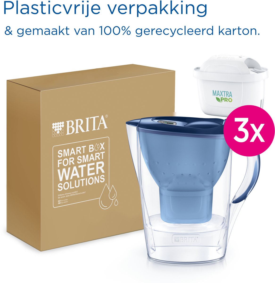 BRITA Waterfilterkan Marella Cool + 3 stuks MAXTRA PRO Filterpatronen - 24 L - Blauw | Waterfilter Brita Filter