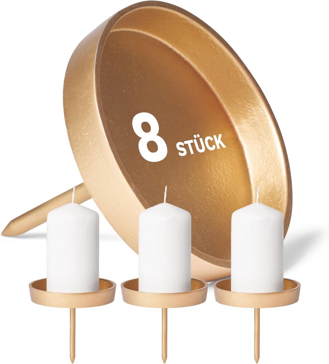 8X kaarsmondstuk zonder doorn 8,5 cm gouden aluminium kaarsenplaat ter decoratie Adventskrans decoratiestok kaarsenhouder metalen ronde kaarsenstok Kerstdecoratie kandelaar