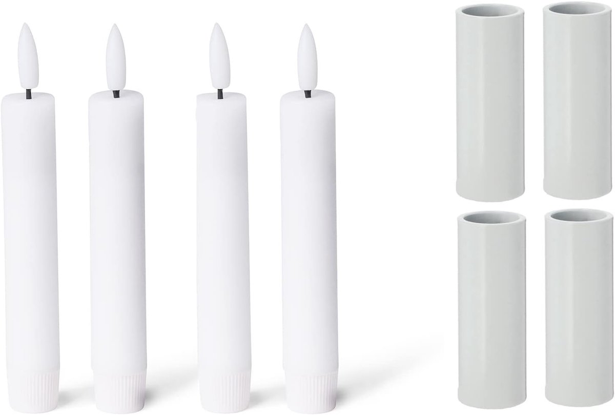 Novaliv 4x magnetische kaarsenhouders 2,8x7,5cm witte kaarsenhouder met stokje LED premium echte wax kaars flikkerende vlam kersttafeldecoratie adventskrans woonkamerdecoratie