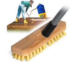 Houten schrobber met borstelharen Wisser met draad en telescopische steel| Schrobborstel PPN| Vloerborstel| Ideaal voor het reinigen van balkons, terrassen, tuinen, binnen- en buitenruimtes