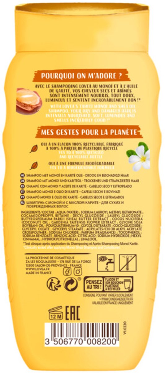 Lovea Monoï & Shea Shampoo - 3 x 250 ml - Voordeelverpakking