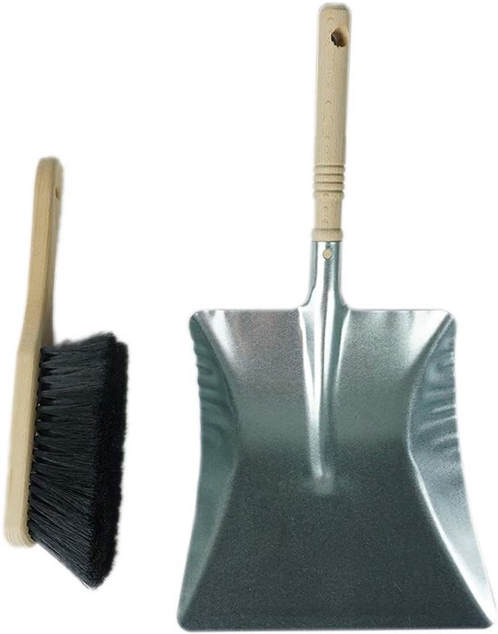 Klauwbezemset 30 cm kunststof met telescopische steel veegset gebogen borstels tuinbezem straatbezem veegbezem (bezem + stoffer en blik set verzinkt, 30 cm) van Merkloos	 — afbeelding 5