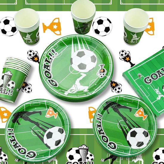 Voetbal Feest Decoraties - Tafelgerei Set voor Sport Thema Verjaardag - 20 Gasten Inclusief Papieren Borden, Servetten & Bekers — afbeelding 4
