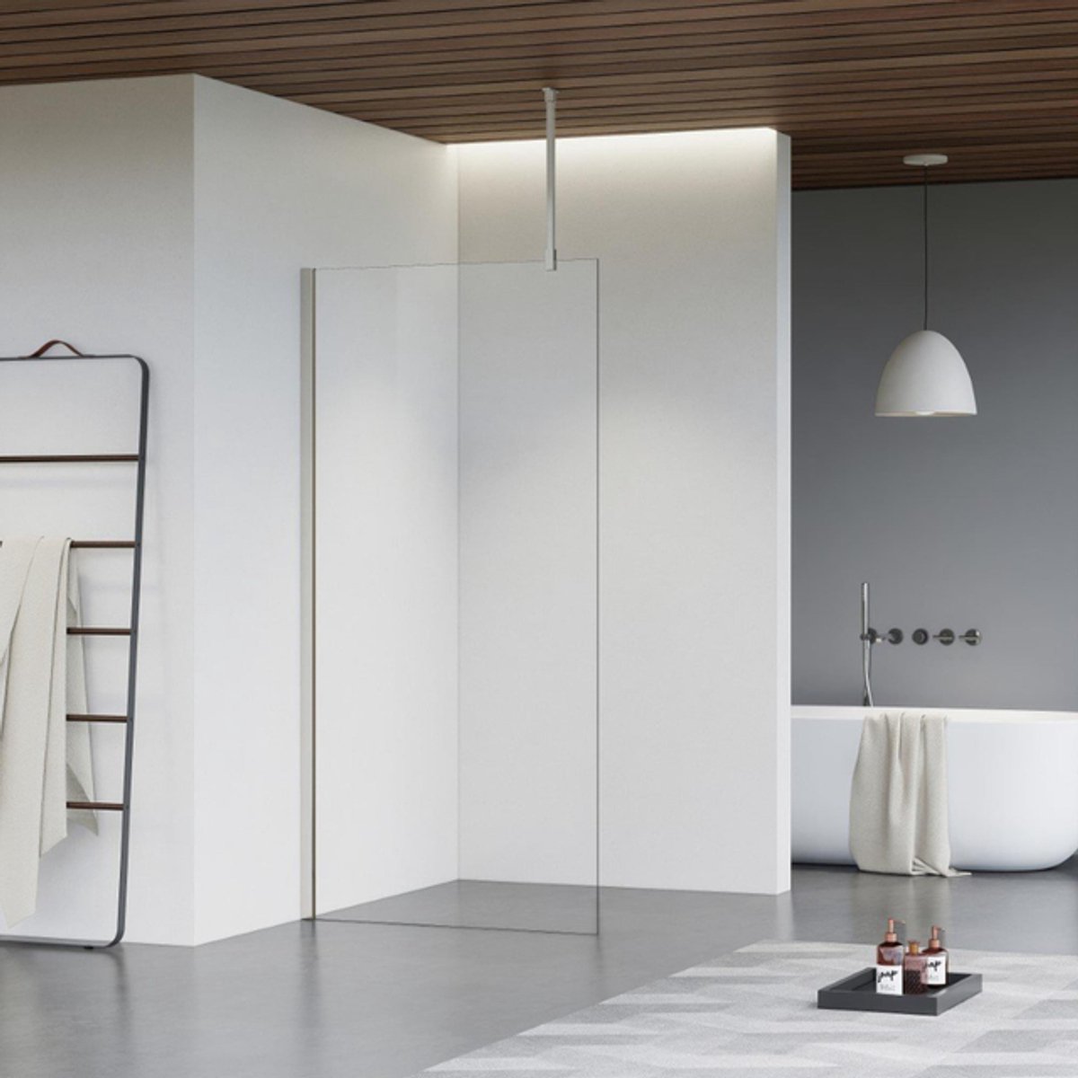 FugaFlow Eccelente Vetro inloopdouche badkamer - 70x200cm - helder glas - plafondarm - geborsteld RVS