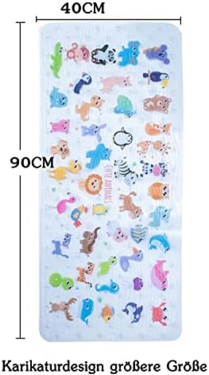 PolkaHome Cartoon Antislip Badmat - XL Grote Maat 90 x 40 cm - Dierentuin Thema - Veilige Douchemat voor Kinderen