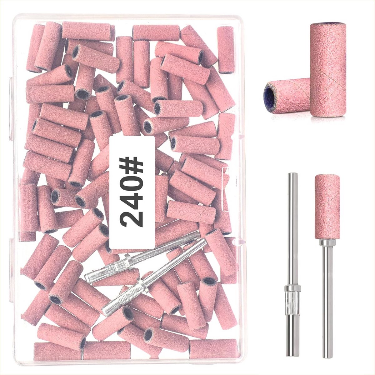 100 stuks kleine schuurbanden voor nagelboor - 240 fijne korrel met 2 stuks 3 mm boren - mini-korrel schuurbanden voor natuurlijke nagels en nagelriemen