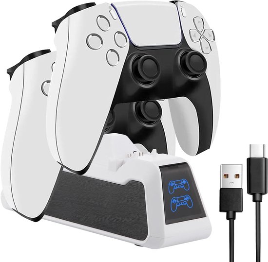 HELLCOOL PS5 Controller laadstation - PS5 laadstation met cool uiterlijk/RGB-licht voor PlayStation 5 Controller DualSense/Edge Controller