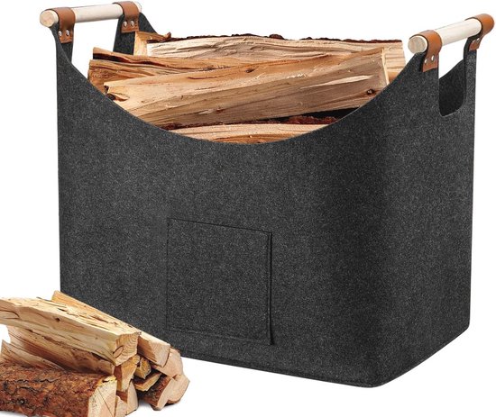 Foto: Opvouwbare vilten zak 45x32x40 cm handige boodschappenmand voor hout speelgoed en meer donkergrijs