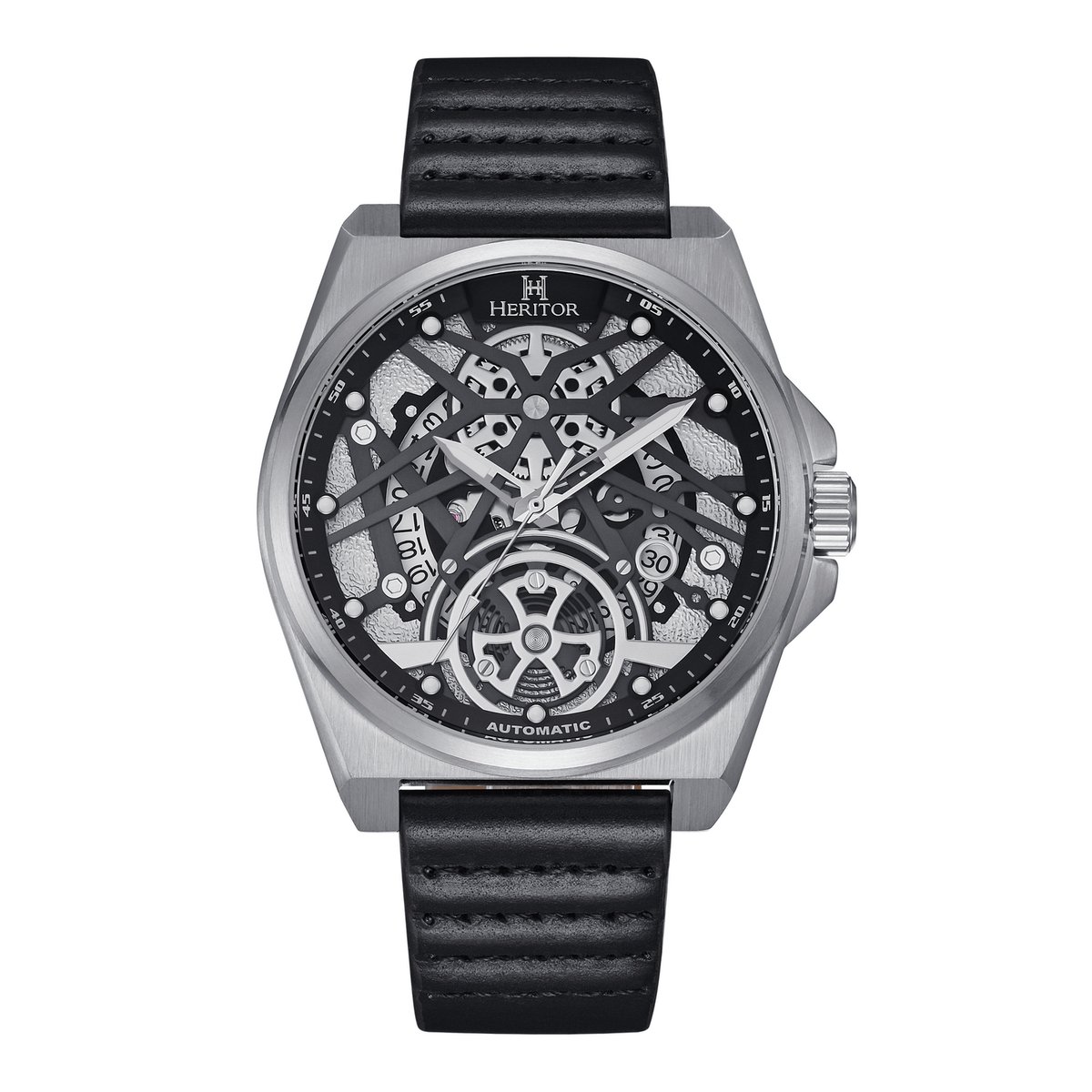 Heritor Automatic Romero horloge met leren band - Zilver-Zwart
