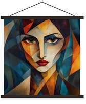 Posterhanger incl. Poster 90x90 cm - Schoolplaat - Portret - Abstract - Vormen - Textielposter - Zwarte latten