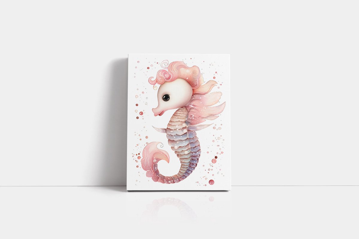 Canvas Zeemeermin - Zeepaard - kinderkamer canvas - 40 x 60 cm - Zeemeerminnen thema - meisjeskamer - kinderkamer kunst