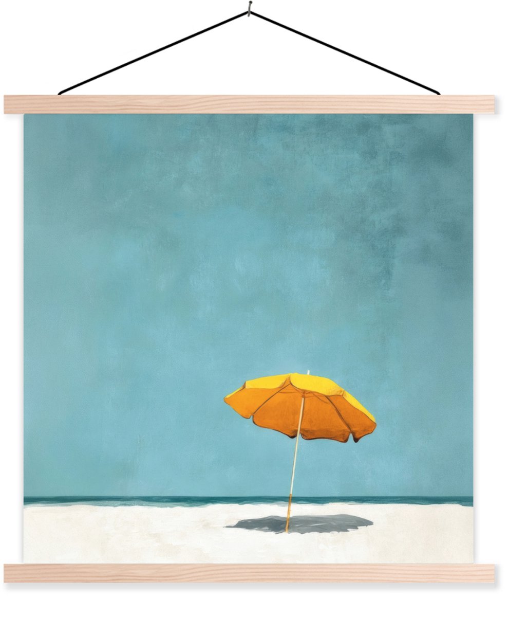 Posterhanger incl. Poster 120x120 cm - Schoolplaat - Parasol - Geel - Strand - Zee - Texti