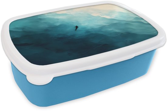 Broodtrommel Blauw - Lunchbox Zee - Silhouet - Abstract - Blauw - Brooddoos 18x12x6 cm - Brood lunch box - Broodtrommels voor kinderen en volwassenen