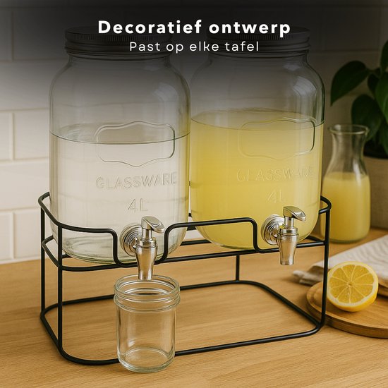 Distributeur à Boissons En Verre Riyashop – Robinet, Décoratif, 4/5/8L – Idéal Limonade, Eau, Jus