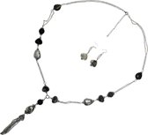 Behave® Set lange ketting en oorbellen zilver kleur met grijs 87 cm