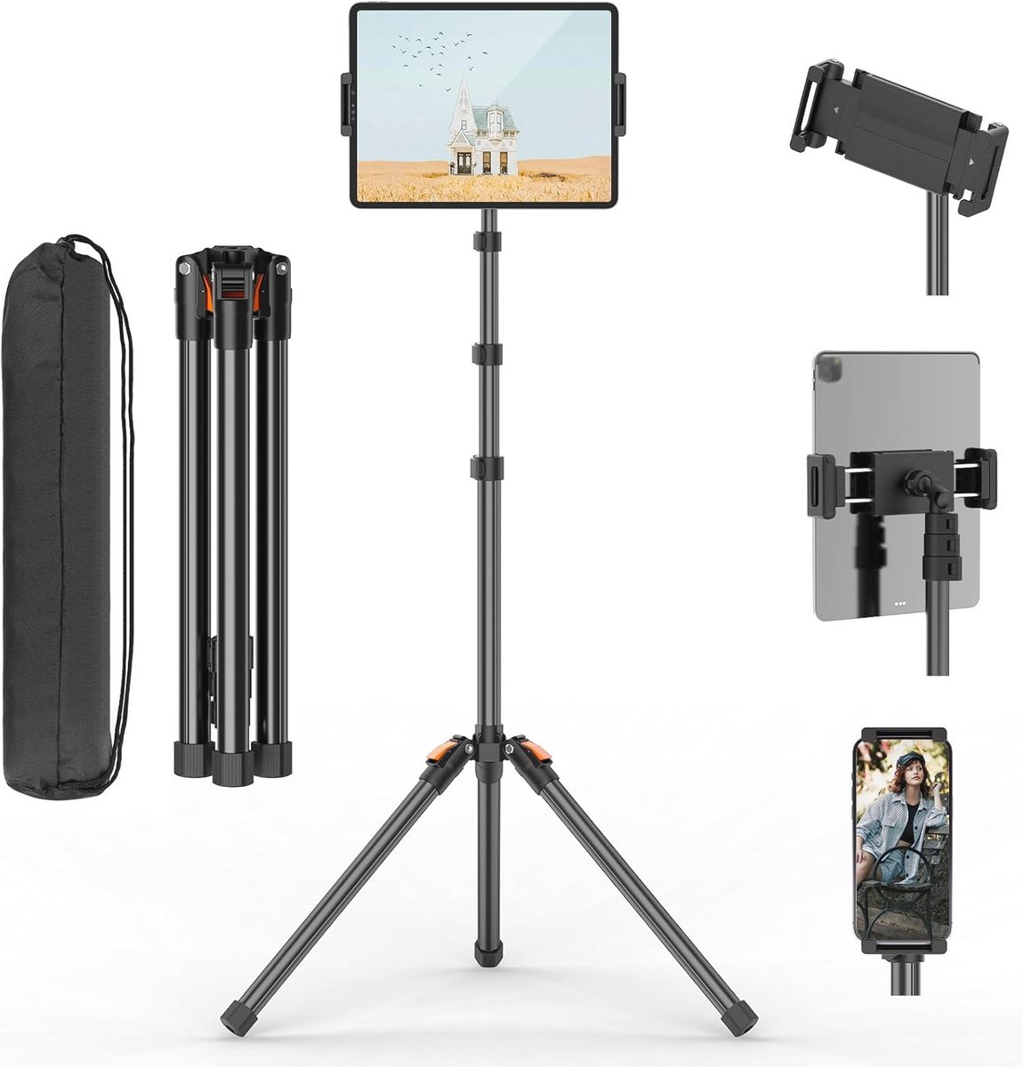 Hoogte Verstelbaar Tablet Statief 182cm - 360° Draaibaar Voor Tablets en Smartphones