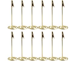 12 stuks bureaustandaardclips, kaarthouder, memoclip, verticale notitiecliphouder, fotonotitiehouder, notitieclip - geschikt voor bruiloften/feesten/bijeenkomsten/bureaufotoclip (goud)