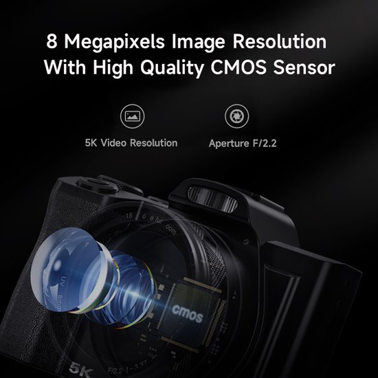 Digitale camera 5K, 48MP 16X digitale zoom fotocamera met 32G SD-kaart