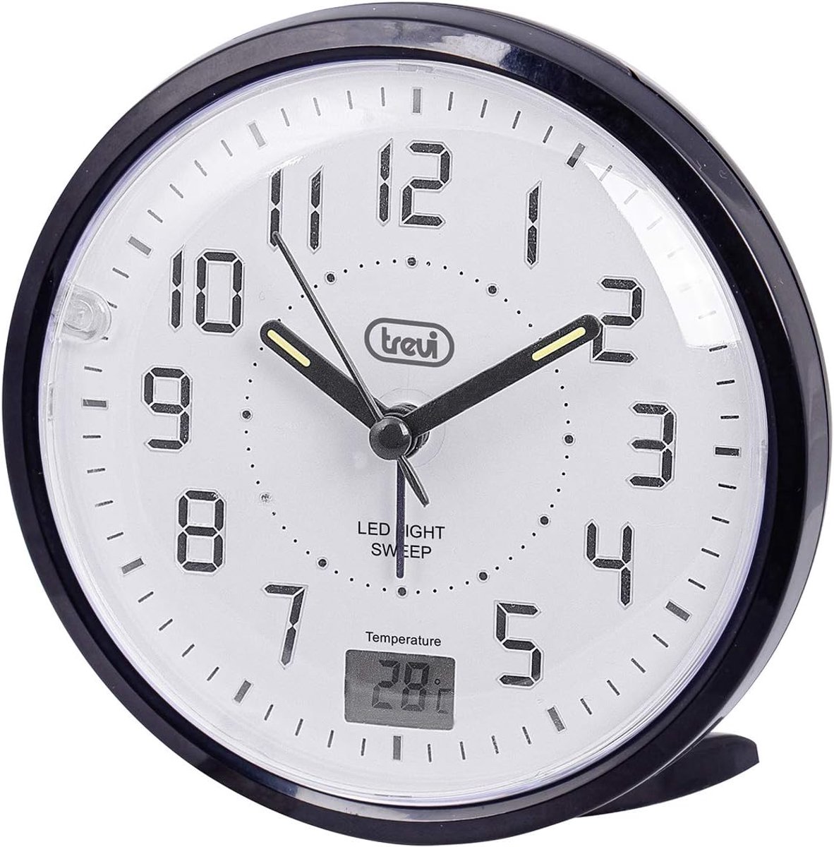 Kwartshorloge met wekker, grote wijzerplaat, stil sweep-uurwerk, led-verlichting, temperatuurweergave