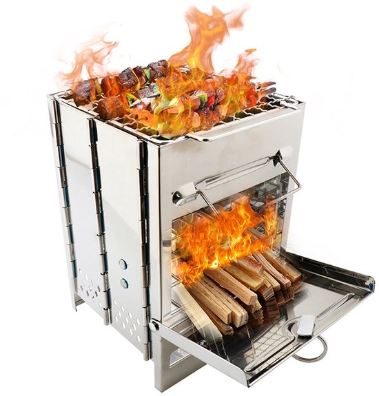 Roestvrijstalen houtskoolgrill, XXL draagbare BBQ, robuust, 73 x 33,5 x