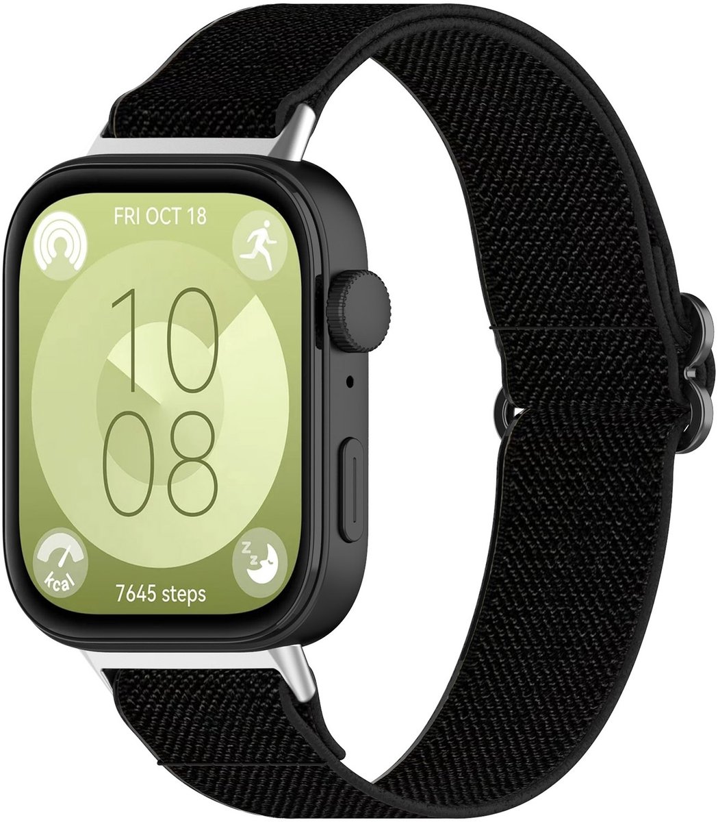 By Qubix - Elastische nylon band - Zwart - geschikt voor Huawei Watch Fit 3 / Fit 4
