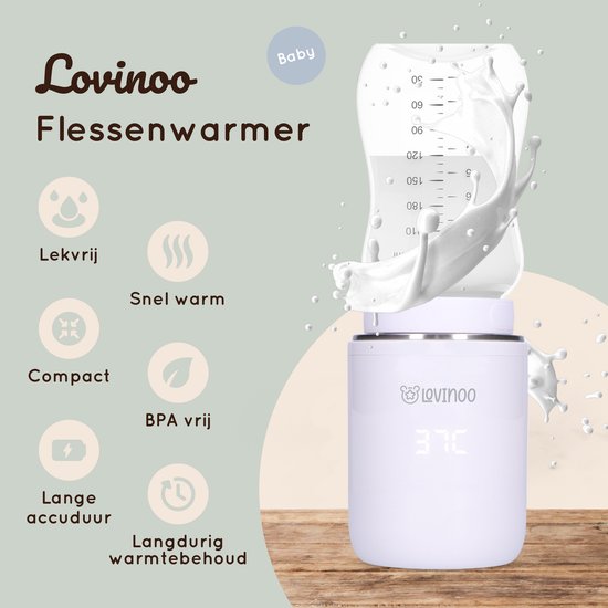 Lovinoo Flessenwarmer Pro 2024 - Flessenwarmer Onderweg - Draagbare Flessenwarmer - Flesverwarmer - Babyvoeding - Flessenwarmers - 4 Temperatuurniveaus - Flessenwarmer Draadloos - USB Oplaadbaar - Incl. 5 Adapters - 13.200 mAh - Wit van Lovinoo — afbeelding 2