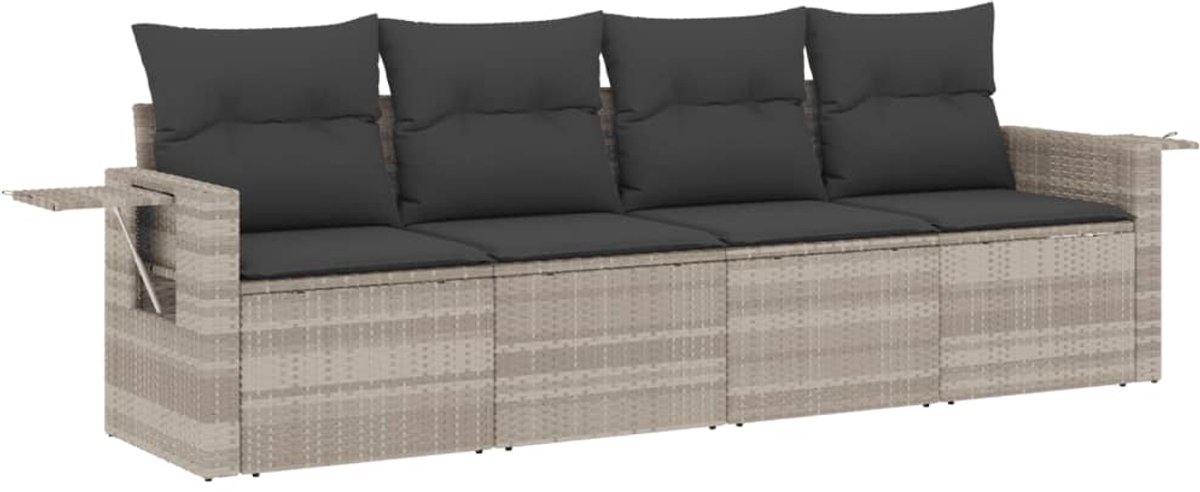 The Living Store 4-delige Loungeset met kussens poly rattan lichtgrijs - Loungebank - Tuinset - Lounge Set - Buitendineren - Outdoor Furniture