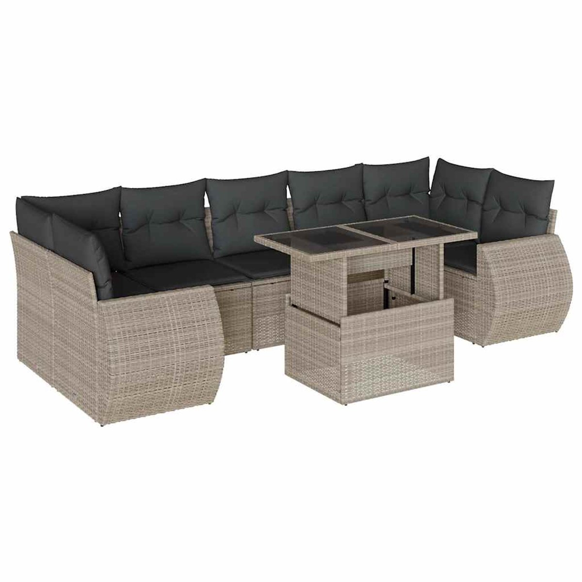 The Living Store 8-delige Loungeset met kussens poly rattan lichtgrijs - Loungebank - Lounge Set - Buitendecoratie - Tuinmeubels - Ratten Meubel