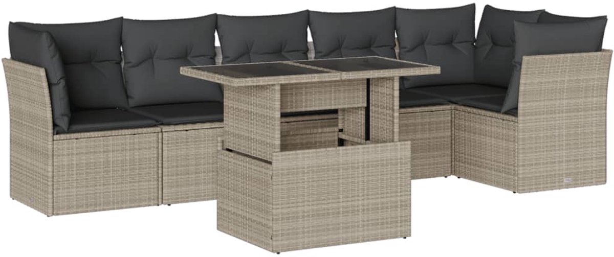 Poly rattan loungeset in lichtgrijs met kussens voor buiten - The Living Store