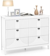 Commode 6 tiroirs COSTWAY, commode, bois blanc, commode, moderne, meuble de rangement avec poignées en métal et protection anti-basculement, commode pour chambre, salon
