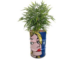 Barrelkings - Staande Plantenbak - Lichtenstein Pop Art Design - Metaal Olievat - Ø40x58 cm - 60L - Voor Binnen & Buiten