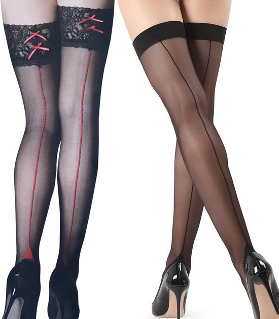 Bas Autofixants Ballerina En Dentelle Noire - Sans Porte-jarretelles - Taille S/M Et L/XL