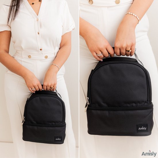 Amisly Luxe Koeltas Zwart - Kolftas Met 2 Koelelementen - Baby Voeding Vervoeren - Moedermelk tot 12 uur Koel - Lunchtas - Voor Onderweg van Amisly — afbeelding 5