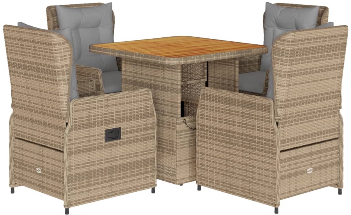 The Living Store 5-delige Tuinset met kussens poly rattan beige - Tuinmeubel - Tuinset - Lounge Set - Buitendineren - Patio Set