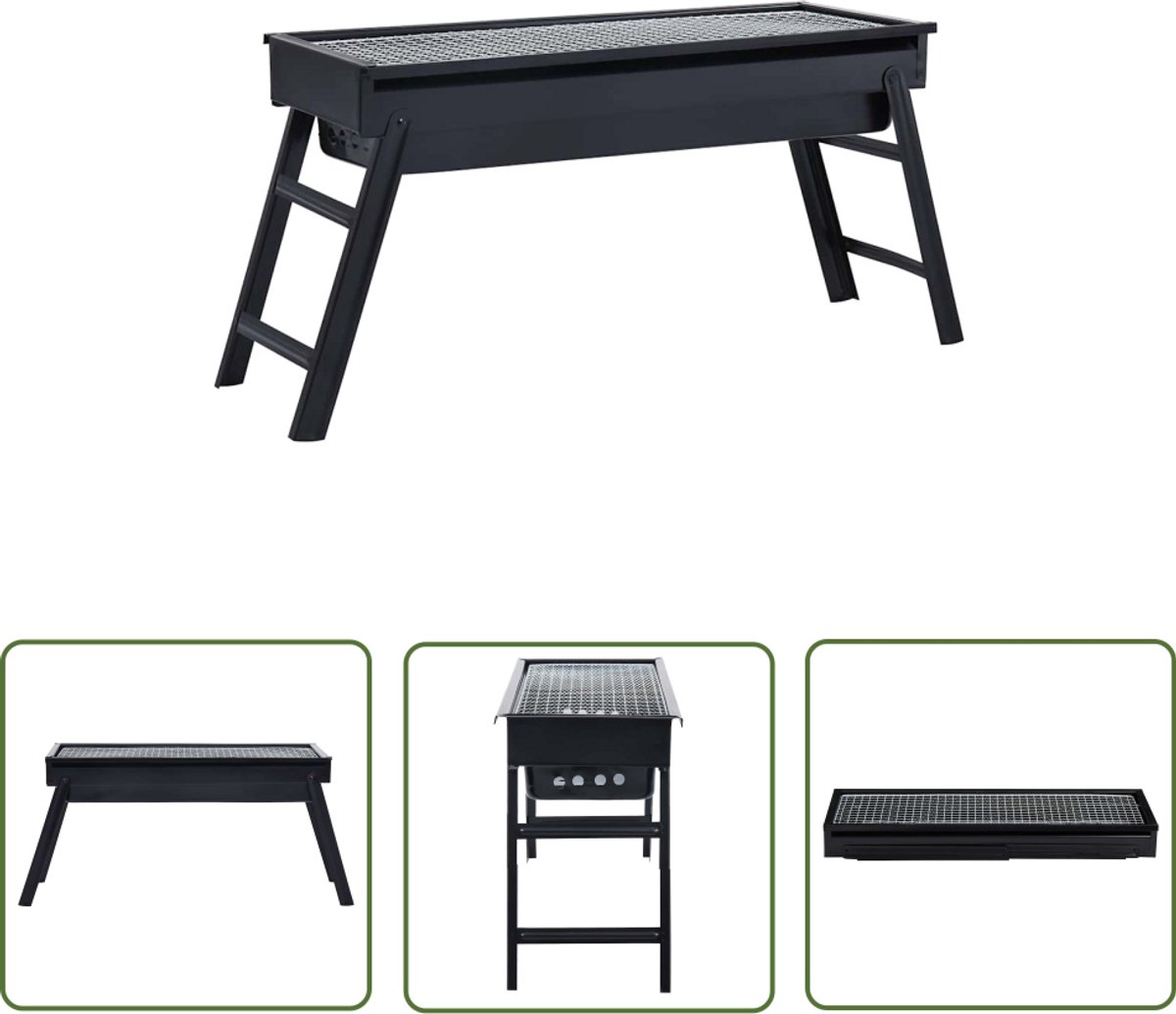 The Living Store Inklapbare Houtskoolbarbecue - Tafel- en Vrijstaande BBQ - 60x22.5x33 cm - Staal met Elektroforetische Coating