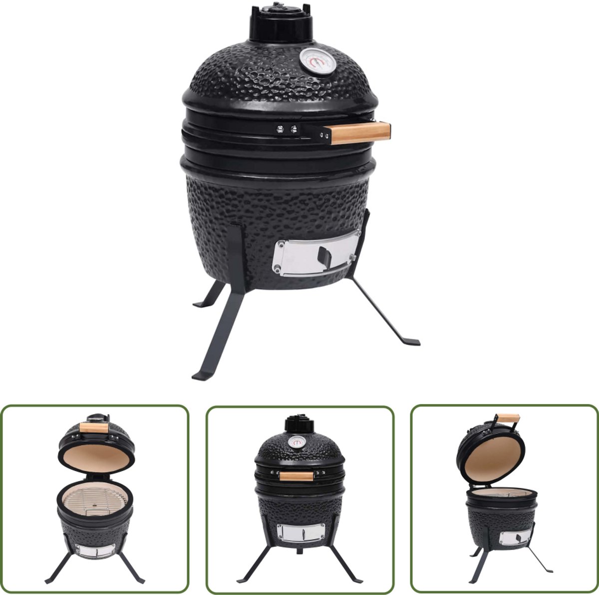 The Living Store Kamado Grill - Keramisch - Mini - 26.5 cm - Met ingebouwde thermometer