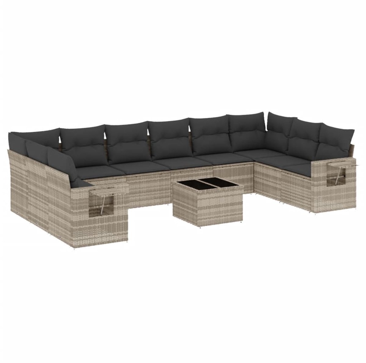 The Living Store 11-delige Loungeset met kussens poly rattan lichtgrijs - Loungebank - Lounge Set - Tuinbank - Buitentijd - Outdoor Furniture