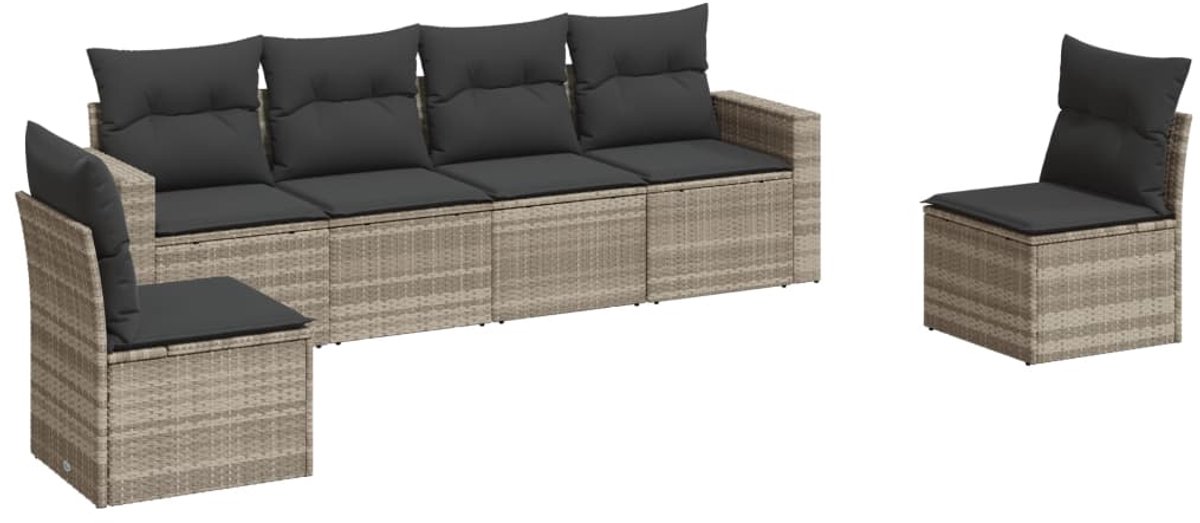 The Living Store 6-delige Loungeset met kussens poly rattan lichtgrijs - Loungebank - Tuinset - Lounge Set - Buitendecoratie - Tuinmeubels