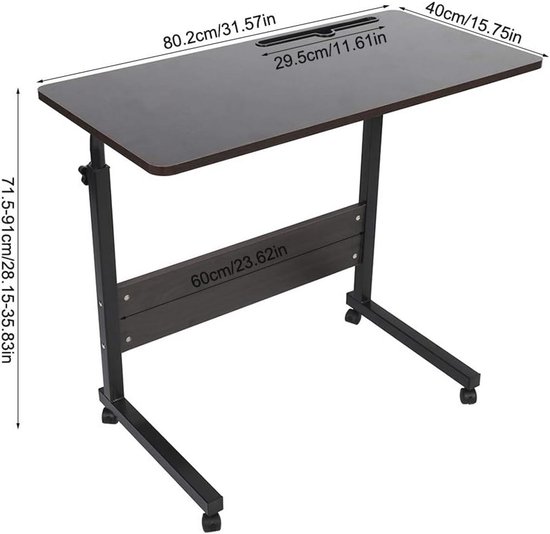 Nachtkastje met wielen, mobiele laptopstandaard, in hoogte verstelbare dienbladtafel voor laptop, bed, bank, bijzettafel, ruimtebesparend, 33,5 x 18 inch