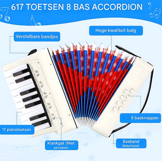 Piano Accordeon Instapniveau 17 Toetsen 8 Bas Toetsen ABS Met Intrekbare Riem Draagbare Gift Groen