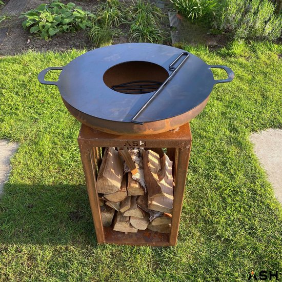 ASH - Glow - Plancha BBQ - Buitenkeuken - Barbecue Met houtopslag - Buitenkoken - Cortenstaal - Vuurschaal BBQ - Vuurkorf - Plancha ring - Sfeerhaard - Plancha Bakken van ASH — afbeelding 2