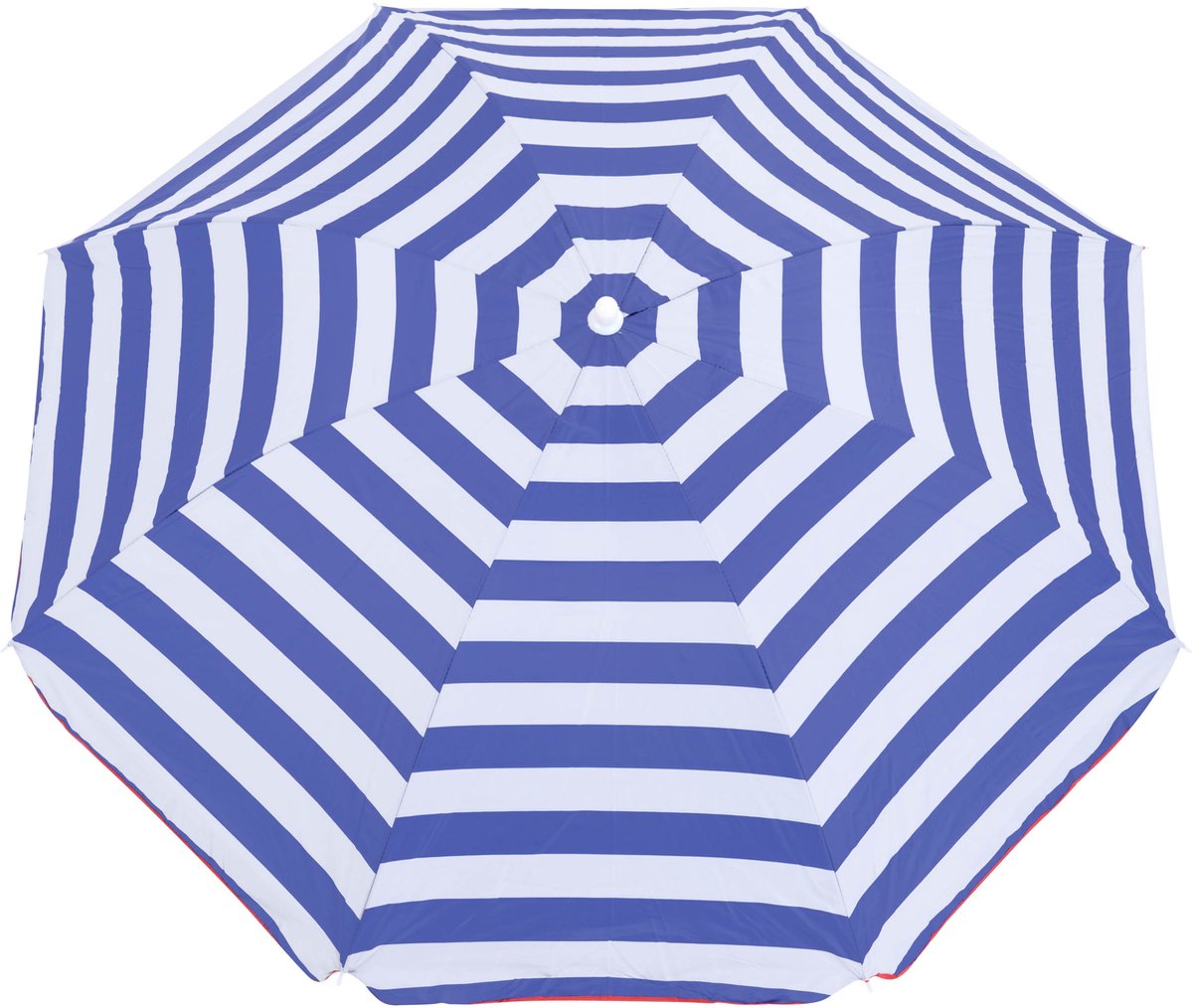 Blue and white striped 160 cm Yello parasol with UV50+ protection, adjustable design, and includes a carrying bag.