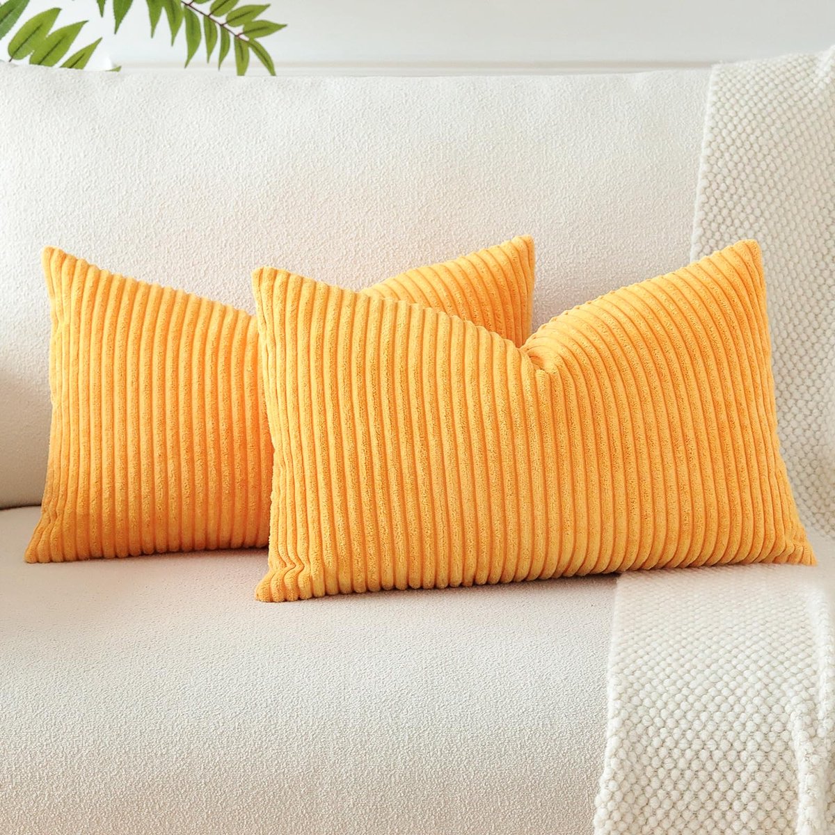 Ibenzoa Set van 2 Luxe Corduroy Kussenhoezen voor Stijlvolle Interieurdecoratie in Diverse Formaten oranje geel