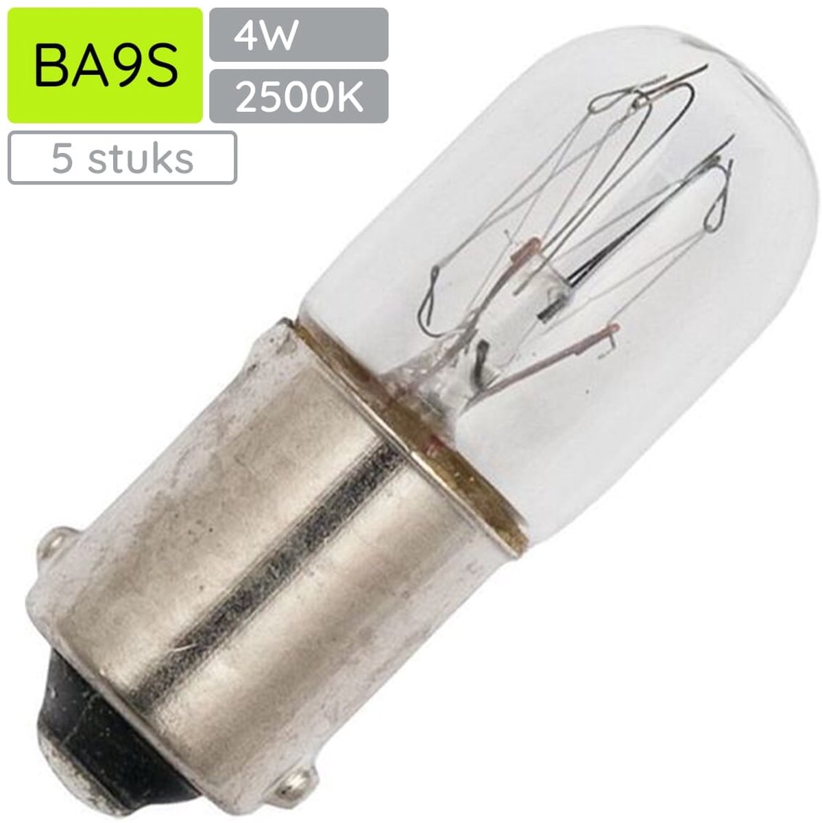 Miniatuur Signaallamp Ba9s 240V 4W - 16 mAh - 5 stuks - T10 Gloeilamp Ø10mm - 28mm - 2500K - Dimbaar